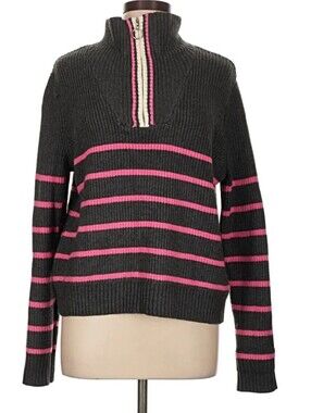 Calligraphie  Women Pullover Sweater with 1/4 Zip Sz Large Gray/Pink
